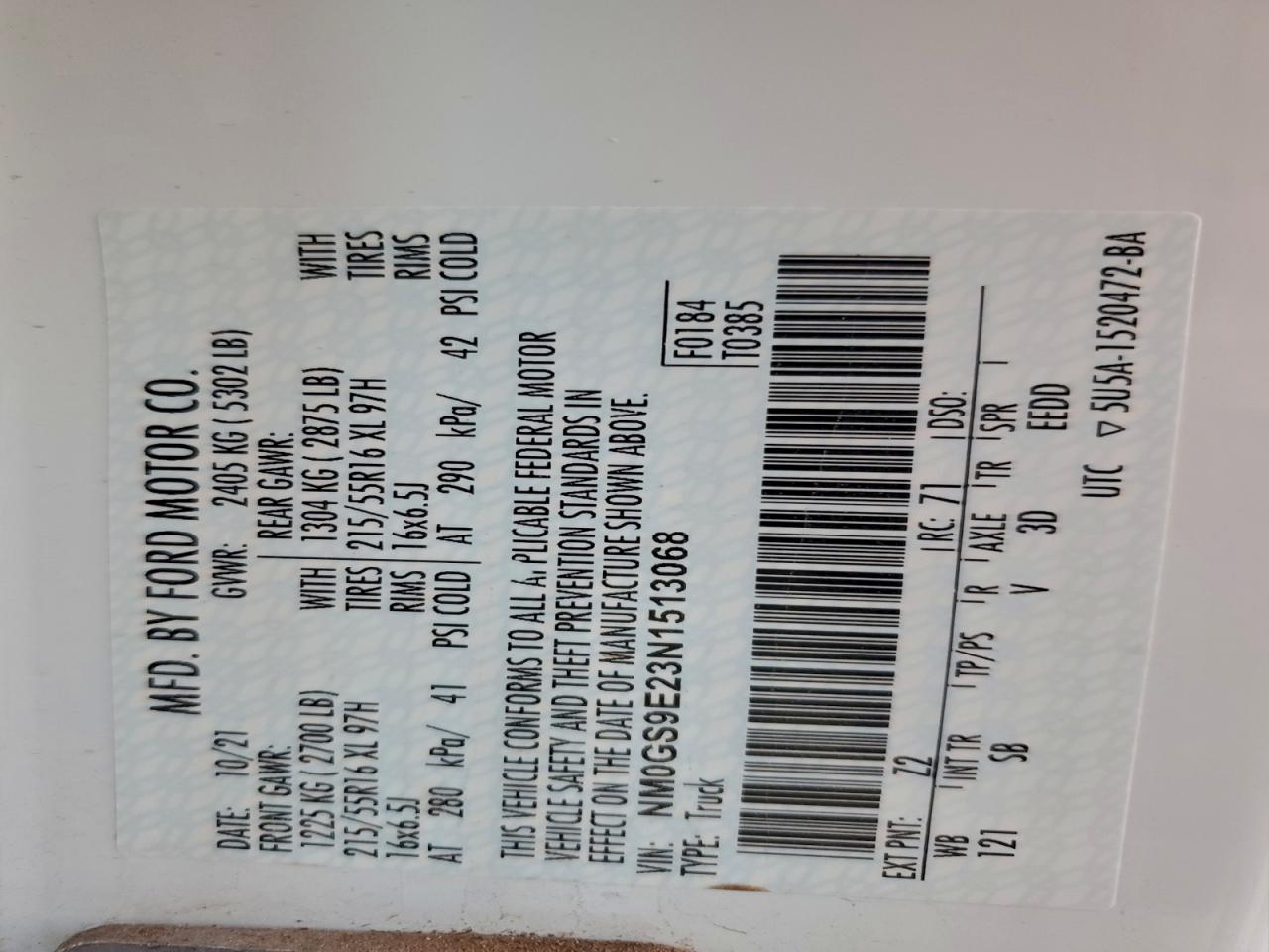 2022 Ford Transit Connect Xl VIN: NM0GS9E23N1513068 Lot: 95183975