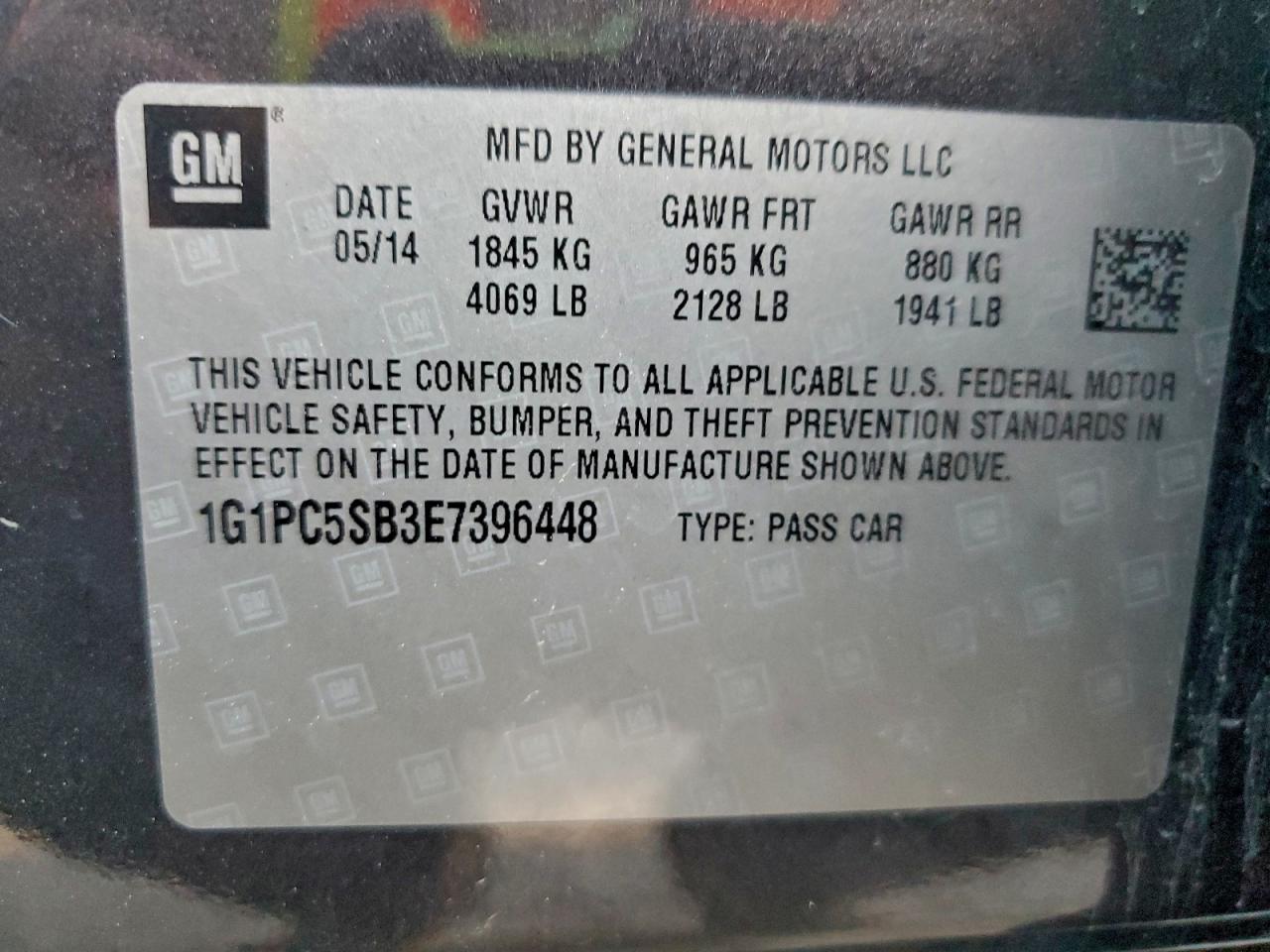 2014 Chevrolet Cruze Lt VIN: 1G1PC5SB3E7396448 Lot: 94919855