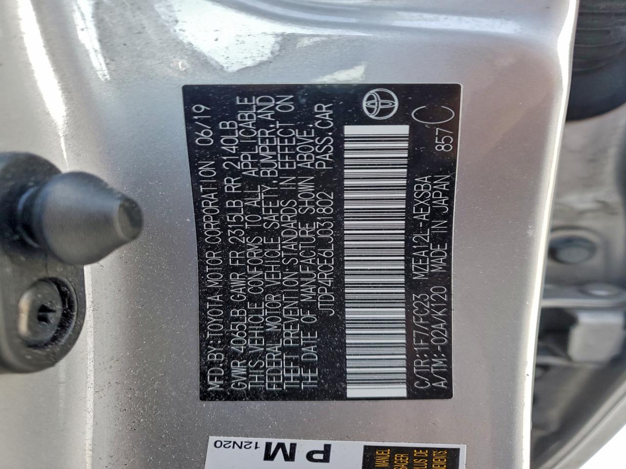 2020 Toyota Corolla Se VIN: JTDP4RCE6LJ031802 Lot: 93712715