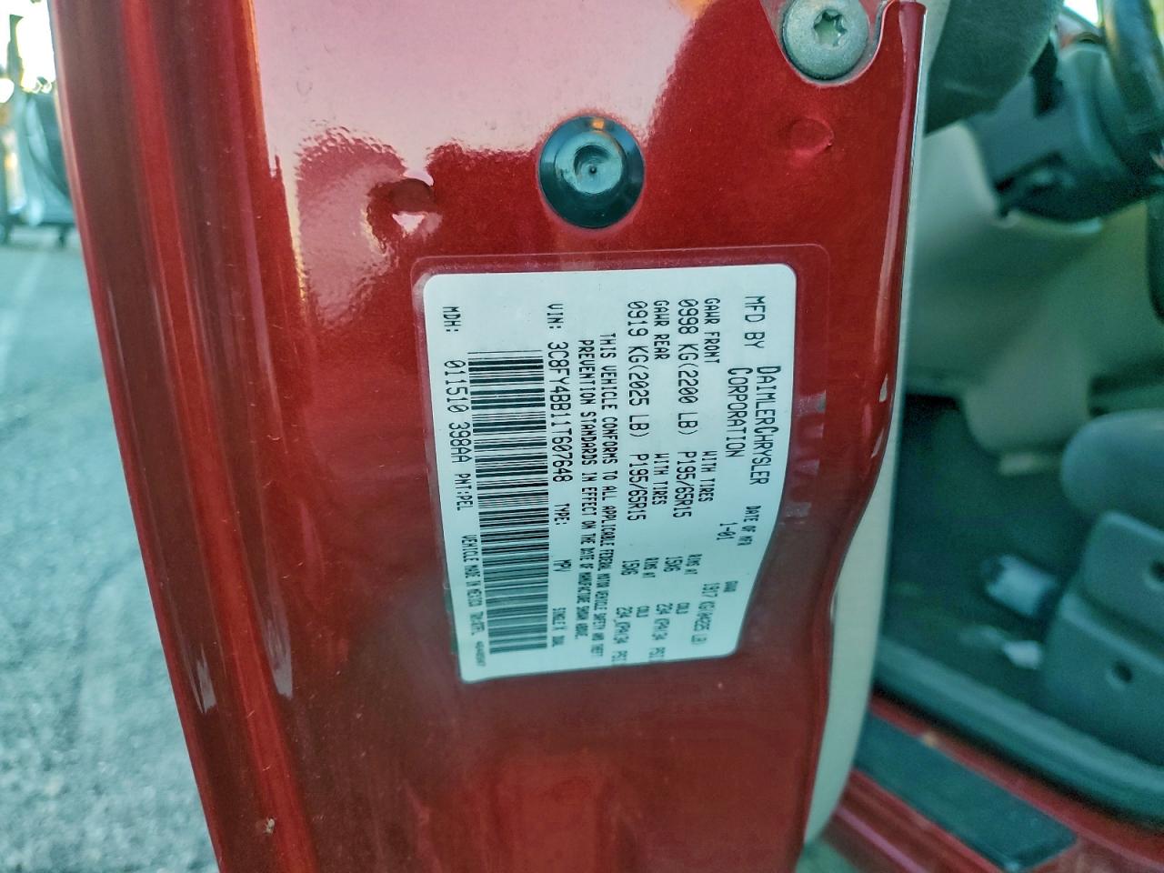 2001 Chrysler Pt Cruiser VIN: 3C8FY4BB11T607648 Lot: 96512745