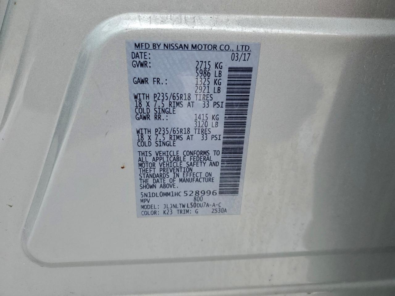 2017 Infiniti Qx60 VIN: 5N1DL0MM1HC528996 Lot: 96489565