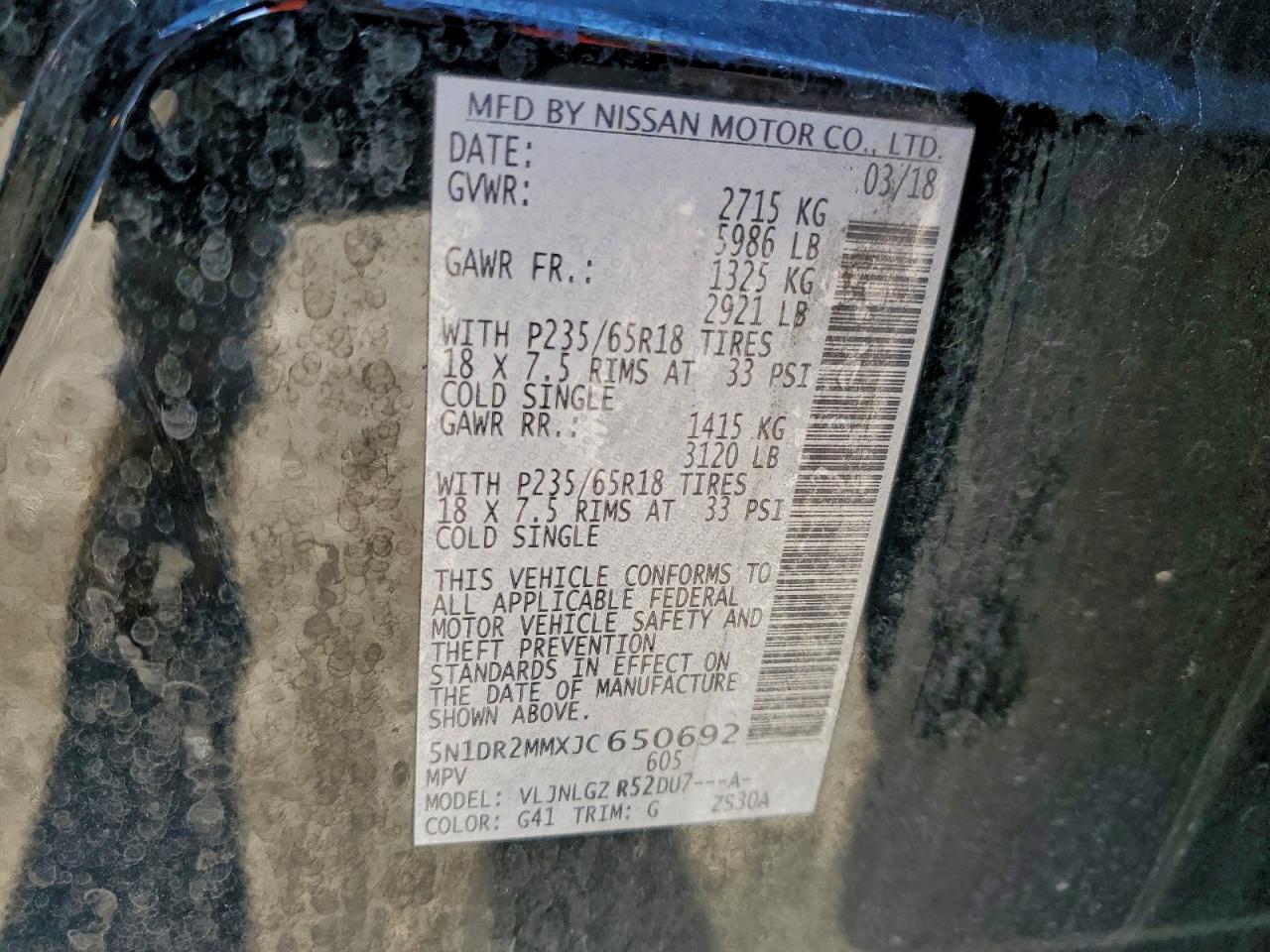 2018 Nissan Pathfinder S VIN: 5N1DR2MMXJC650692 Lot: 94705845
