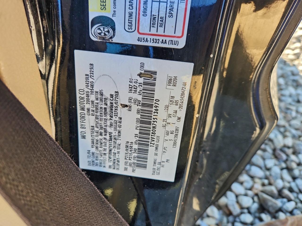 2005 Ford Mustang VIN: 1ZVFT80N755136970 Lot: 94809525