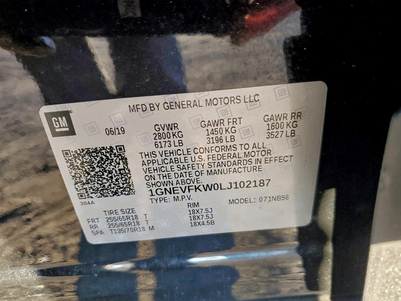 2020 Chevrolet Traverse Ls VIN: 1GNEVFKW0LJ102187 Lot: 96708215