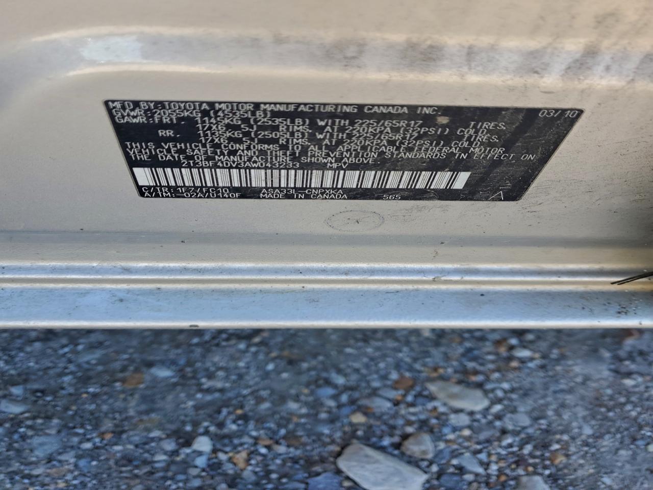 2010 Toyota Rav4 VIN: 2T3BF4DV3AW043233 Lot: 97194685