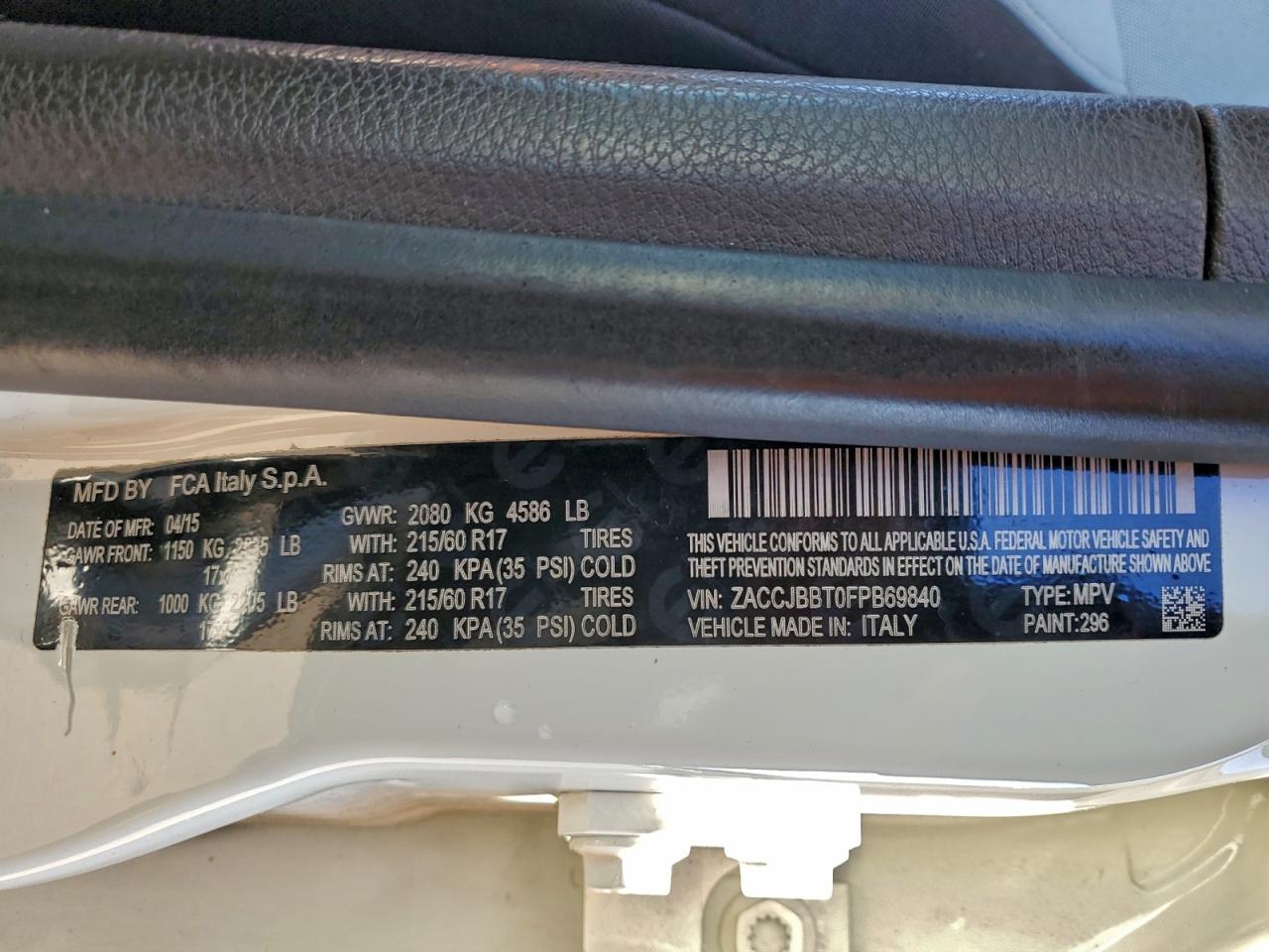 2015 Jeep Renegade Latitude VIN: ZACCJBBT0FPB69840 Lot: 96632375