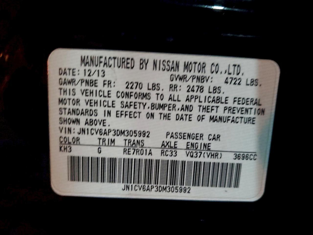 2013 Infiniti G37 Base VIN: JN1CV6AP3DM305992 Lot: 94962055