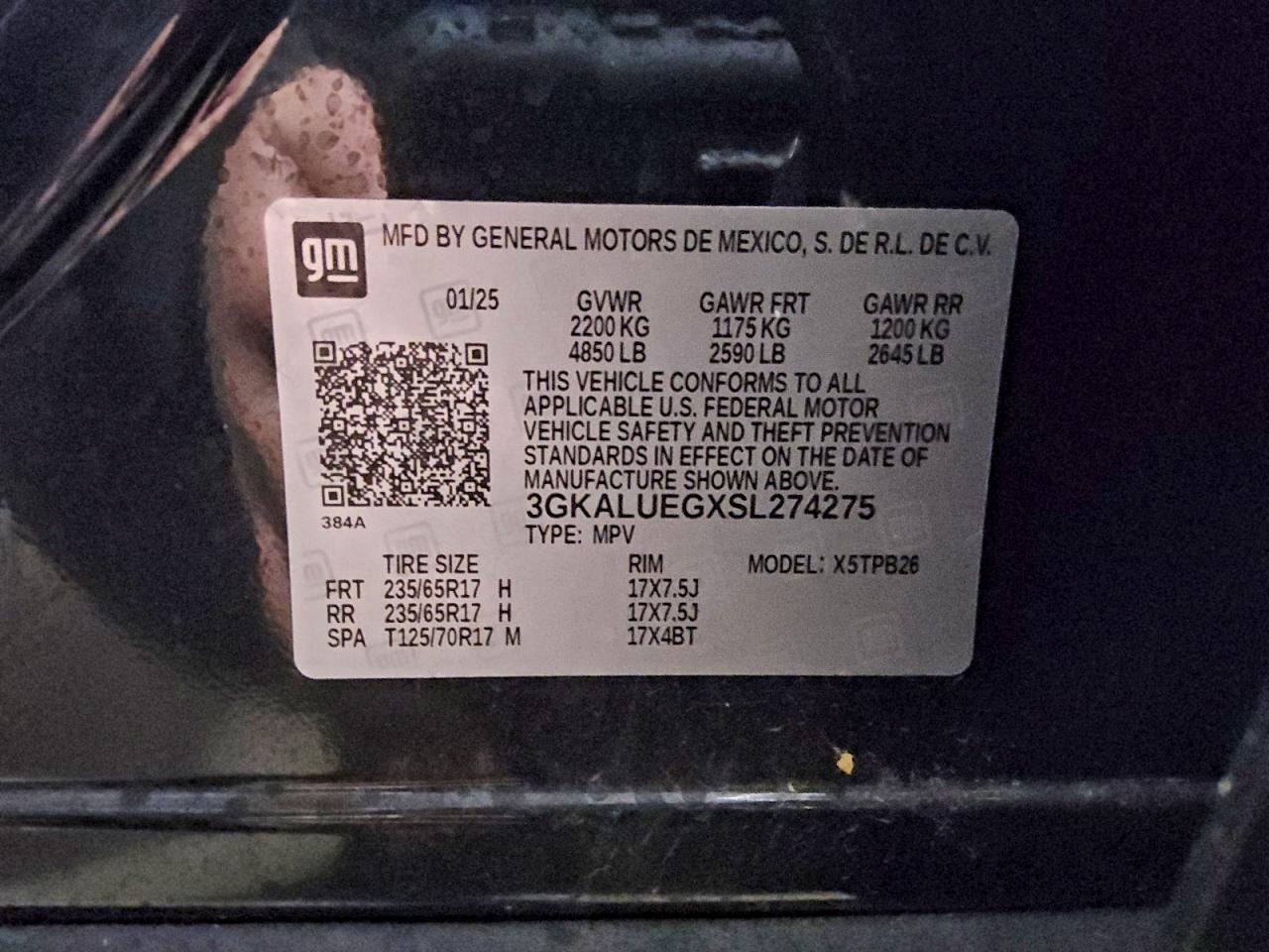 2025 GMC Terrain Elevation VIN: 3GKALUEGXSL274275 Lot: 96127855