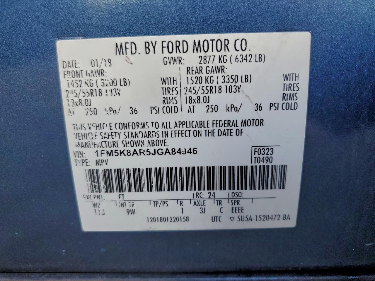 2018 Ford Explorer Police Interceptor VIN: 1FM5K8AR5JGA84946 Lot: 94673315