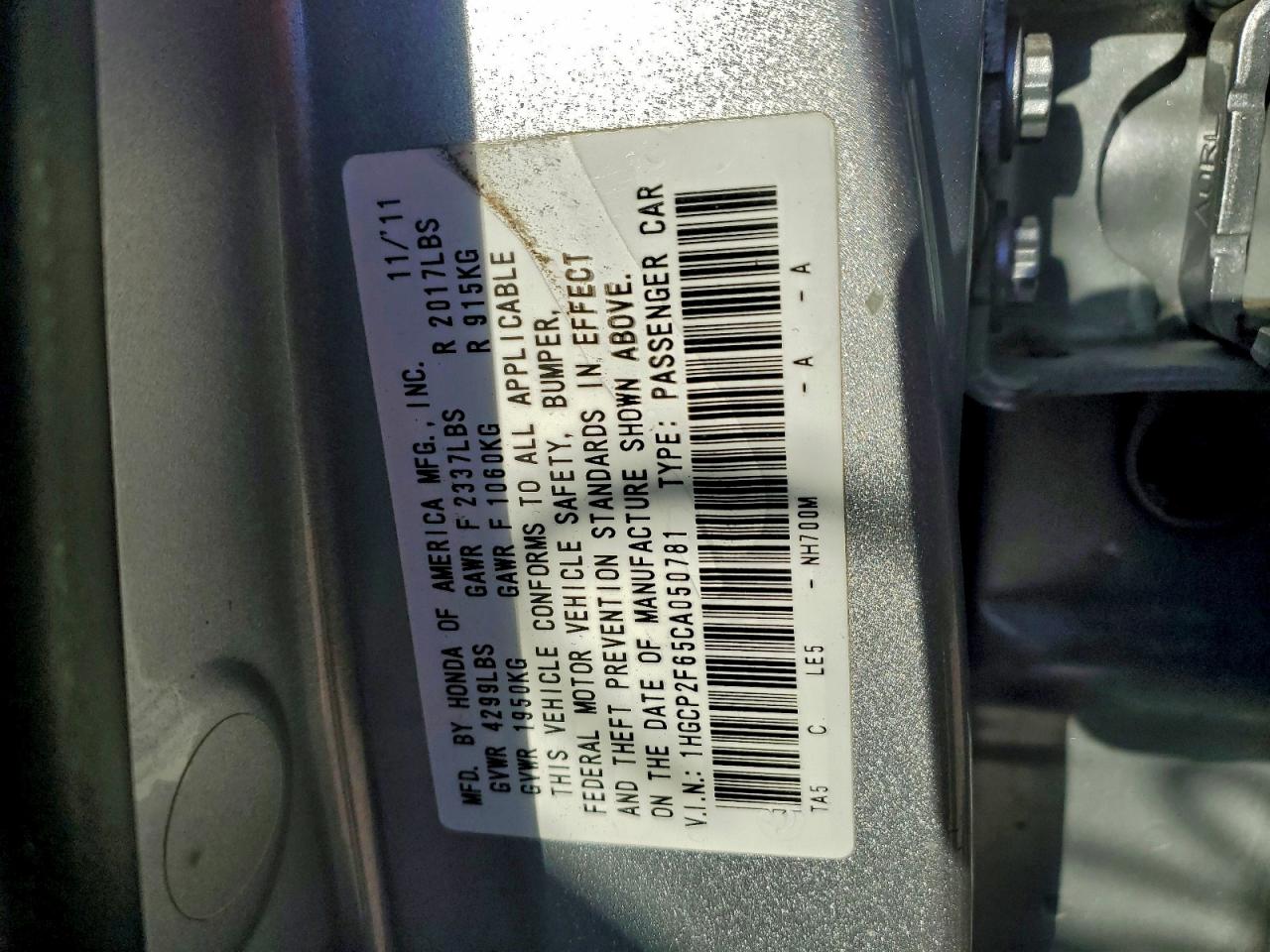 2012 Honda Accord Se VIN: 1HGCP2F65CA050781 Lot: 96220165