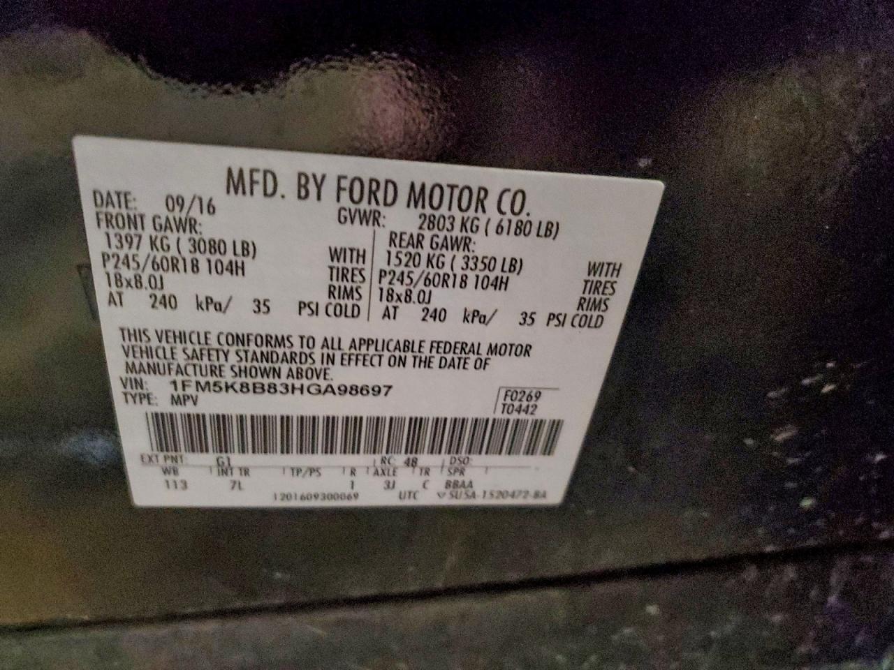 2017 Ford Explorer VIN: 1FM5K8B83HGA98697 Lot: 94051735