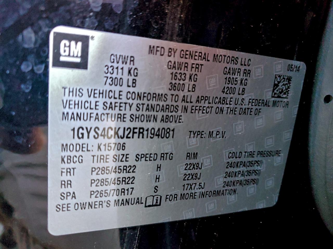 2015 Cadillac Escalade Premium VIN: 1GYS4CKJ2FR194081 Lot: 96740655