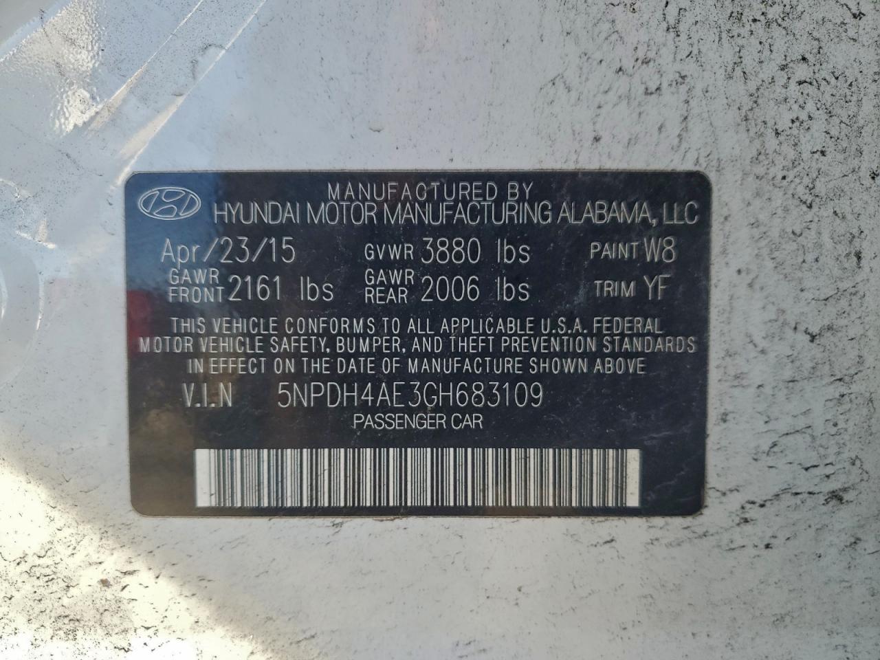 2016 Hyundai Elantra Se VIN: 5NPDH4AE3GH683109 Lot: 94971635