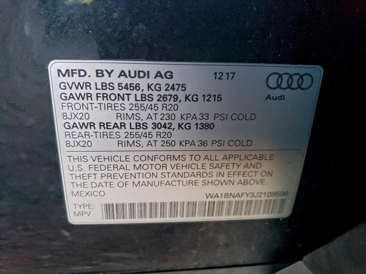 2018 Audi Q5 Premium Plus VIN: WA1BNAFY3J2109596 Lot: 94716215