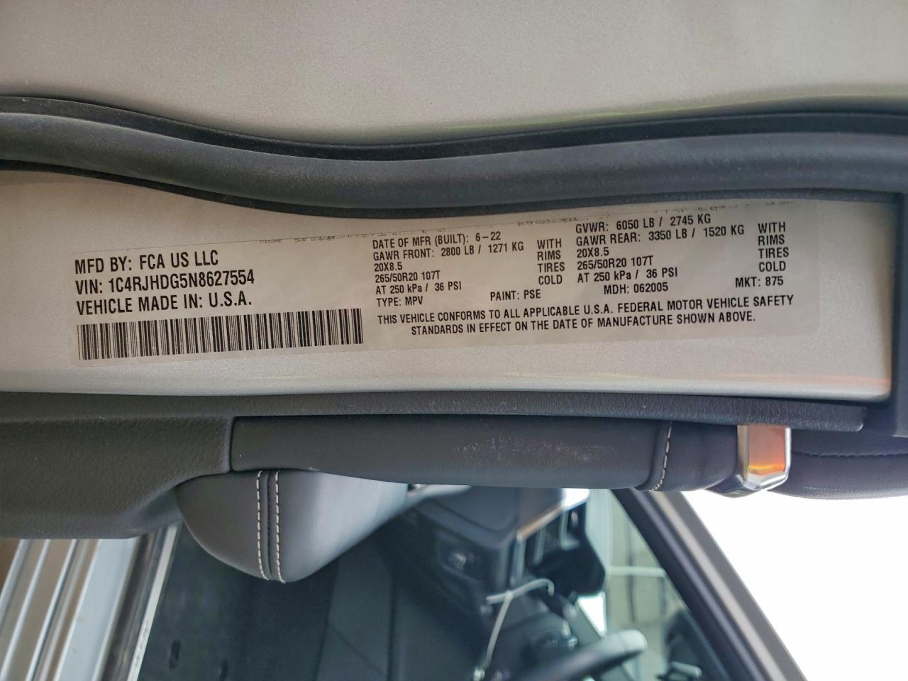 2022 Jeep Grand Cherokee Overland VIN: 1C4RJHDG5N8627554 Lot: 97603835