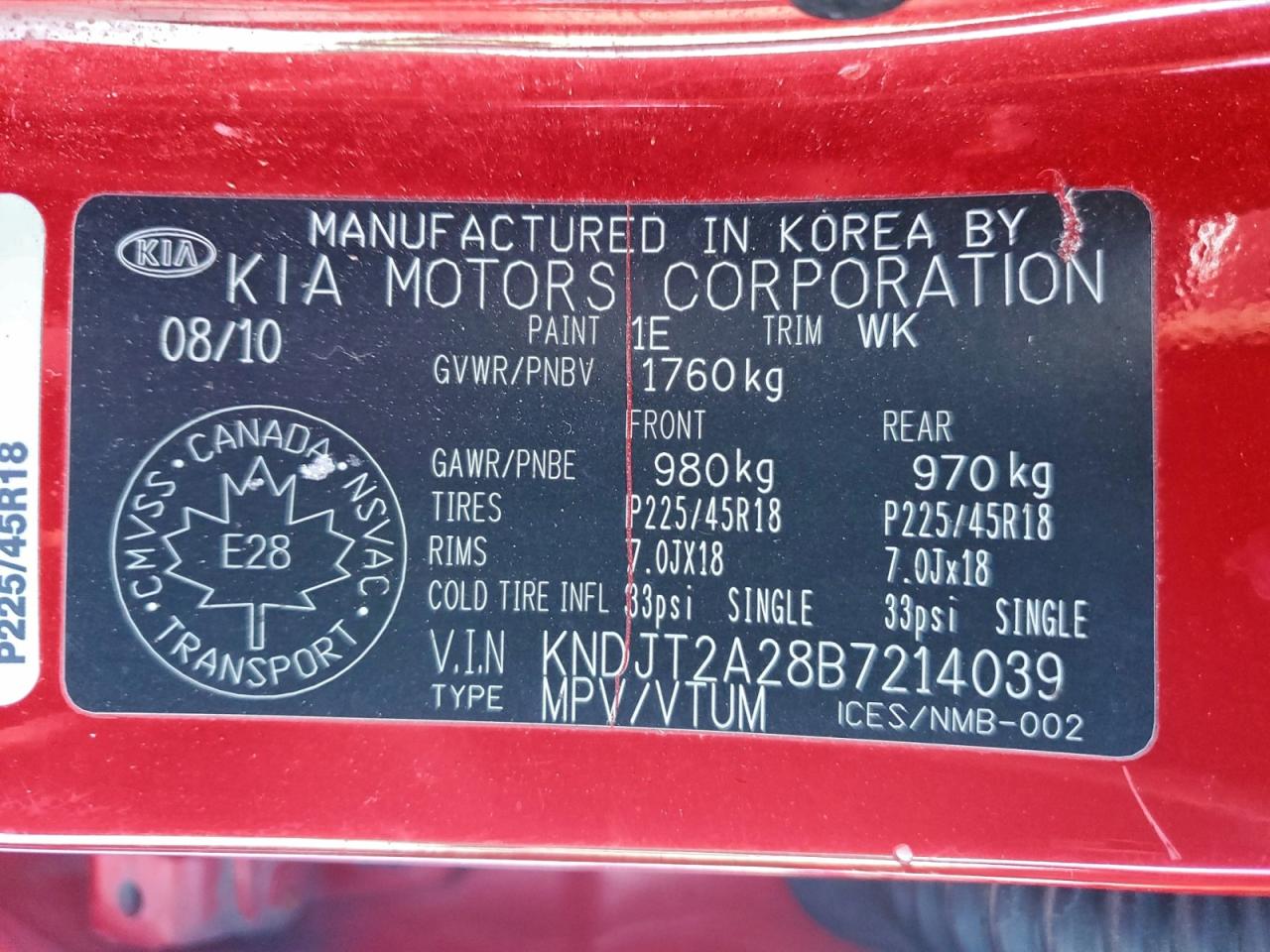 2011 Kia Soul + VIN: KNDJT2A28B7214039 Lot: 95070395