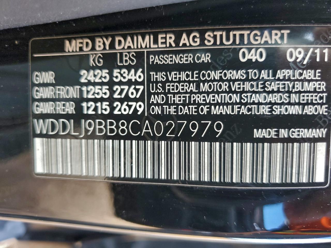 2012 Mercedes-Benz Cls 550 4Matic VIN: WDDLJ9BB8CA027979 Lot: 95213615