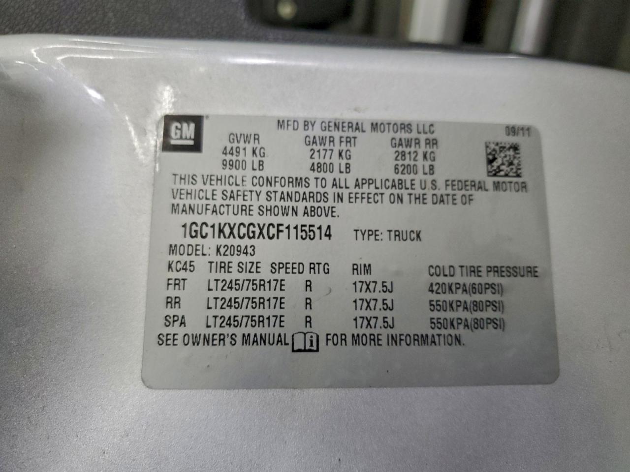 2012 Chevrolet Silverado K2500 Heavy Duty Lt VIN: 1GC1KXCGXCF115514 Lot: 94944095