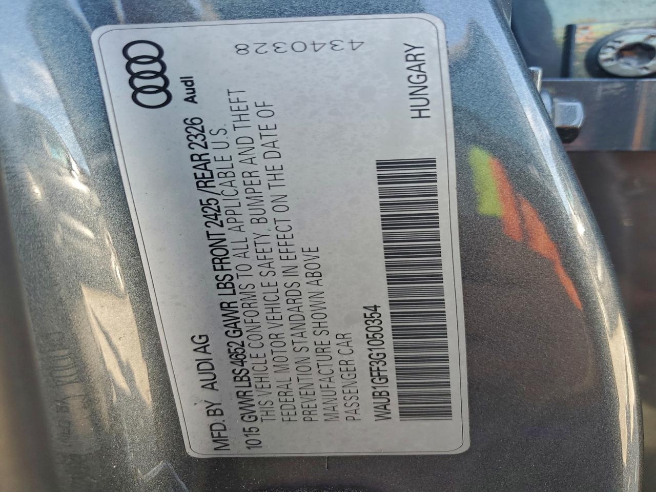 2016 Audi S3 Premium Plus VIN: WAUB1GFF3G1050354 Lot: 95763275