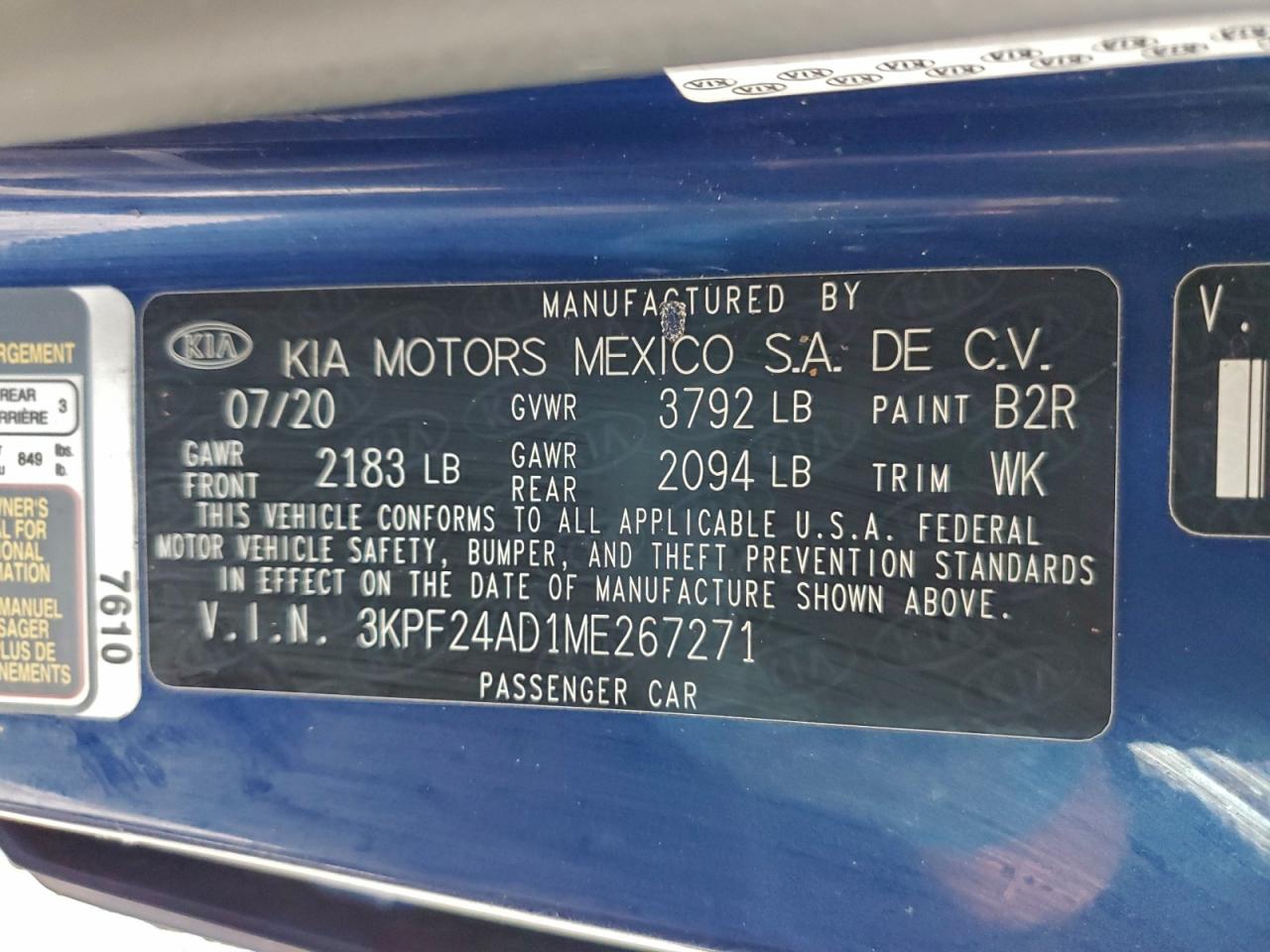 2021 Kia Forte Fe VIN: 3KPF24AD1ME267271 Lot: 95732025