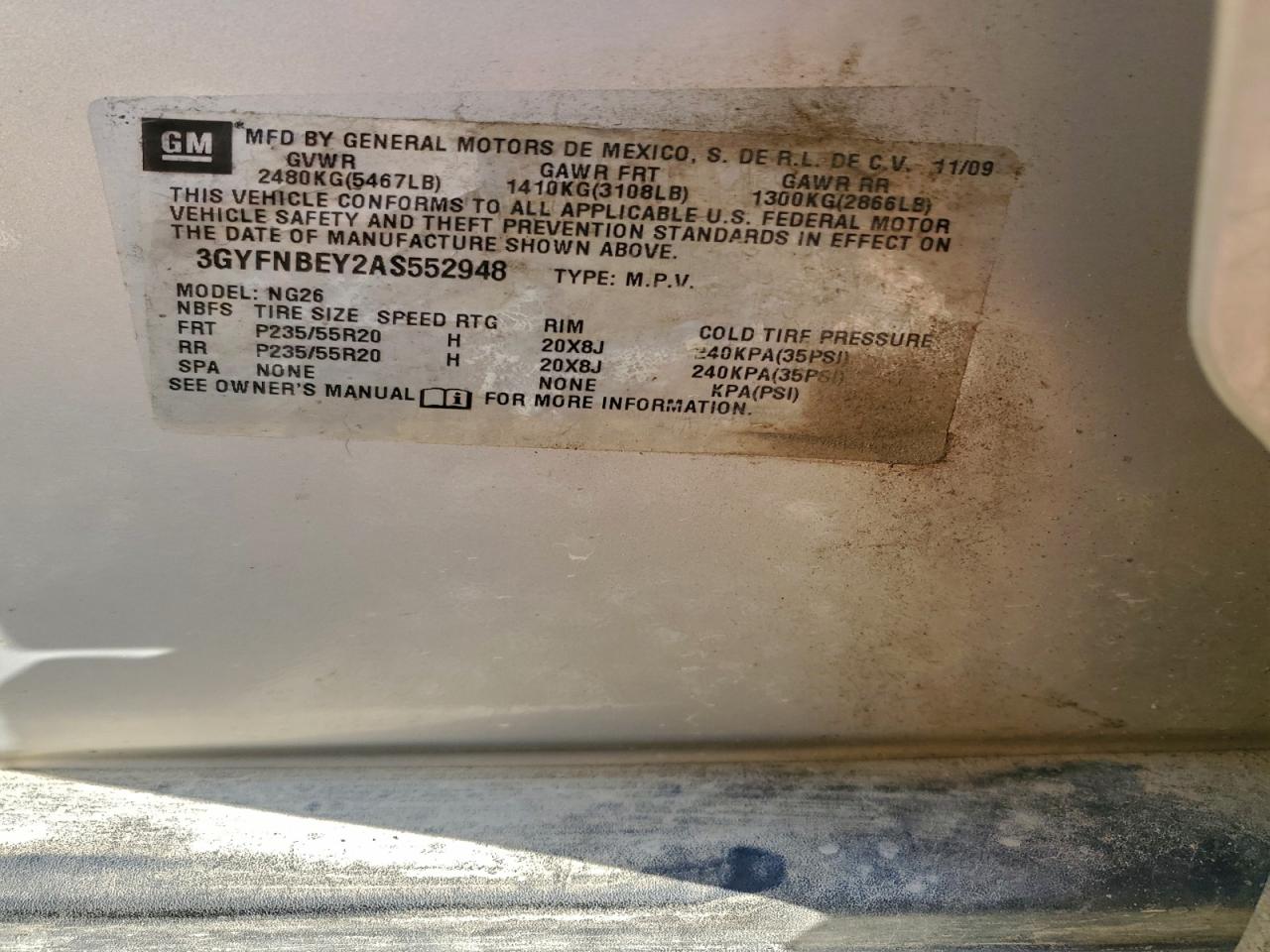 2010 Cadillac Srx Performance Collection VIN: 3GYFNBEY2AS552948 Lot: 94184515