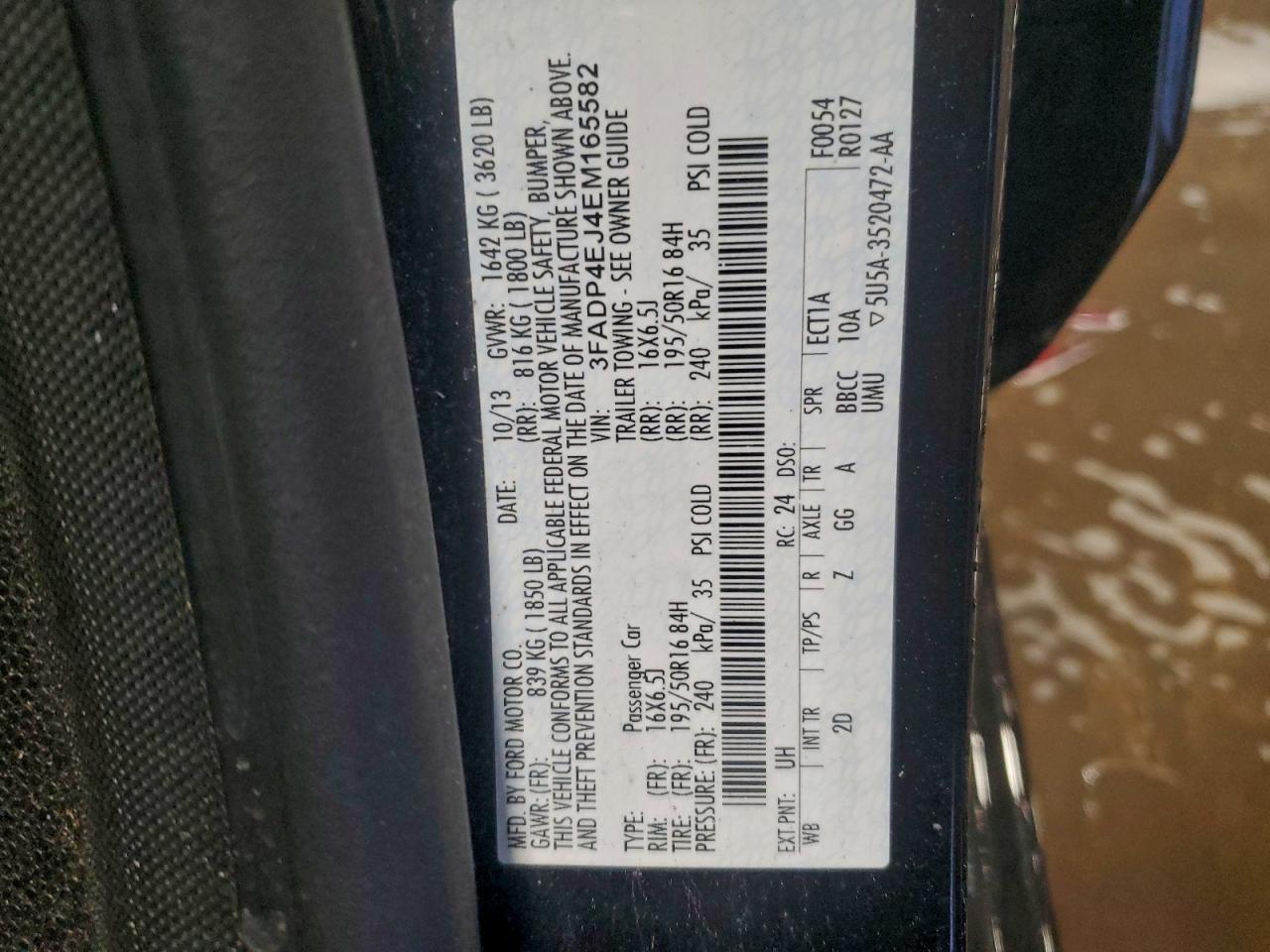 2014 Ford Fiesta Se VIN: 3FADP4EJ4EM165582 Lot: 95875615