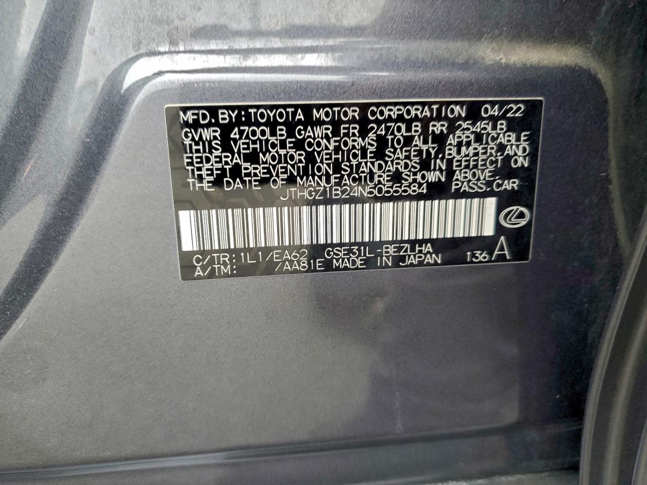 2022 Lexus Is 350 F Sport VIN: JTHGZ1B24N5055584 Lot: 94829285