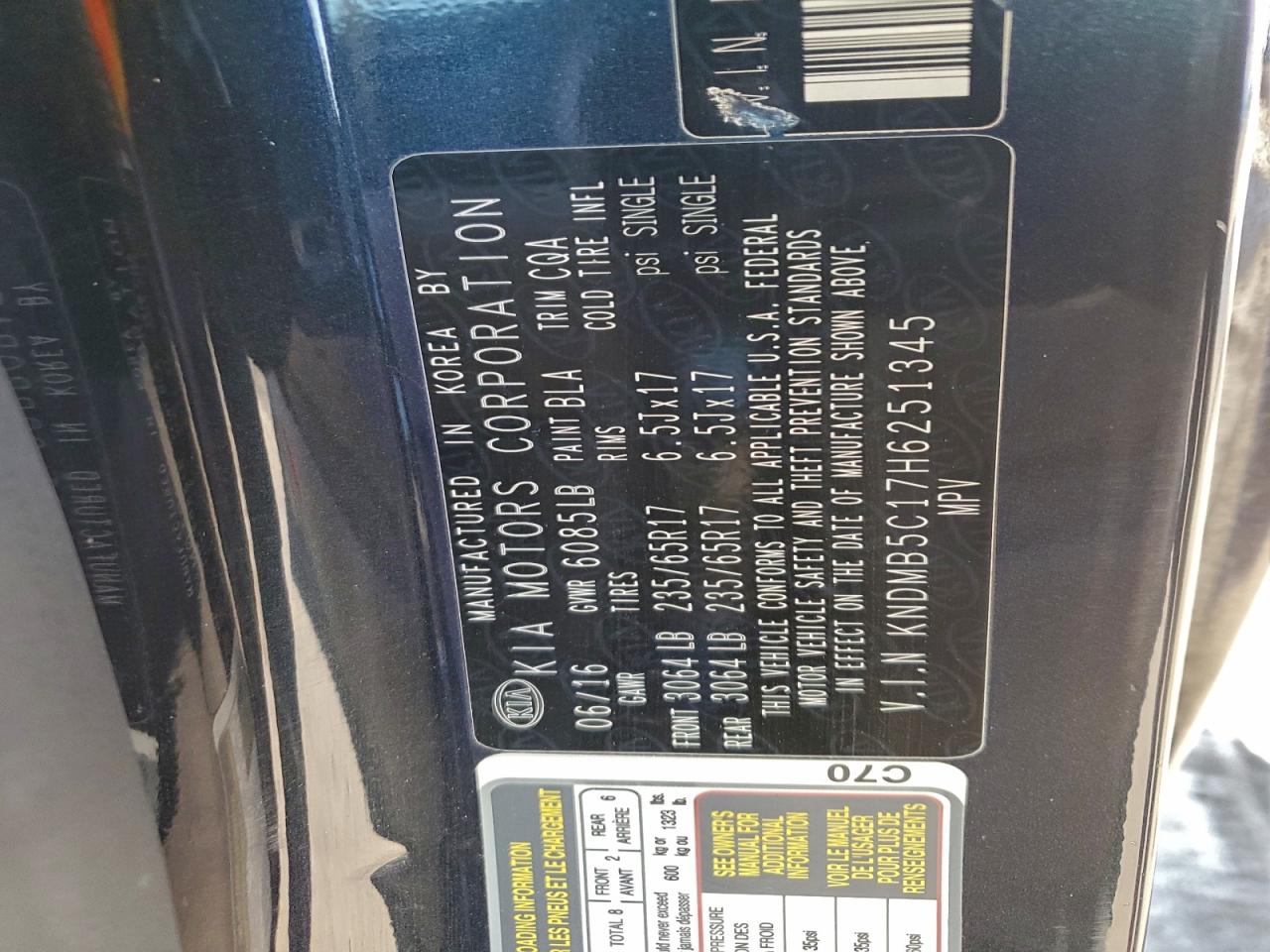 2017 Kia Sedona Lx VIN: KNDMB5C17H6251345 Lot: 95479635