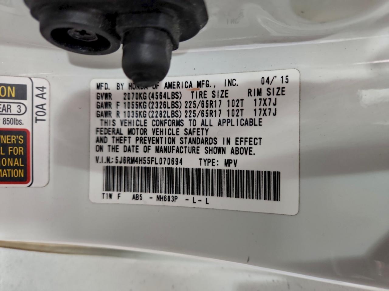 2015 Honda Cr-V Ex VIN: 5J6RM4H55FL070694 Lot: 96581025