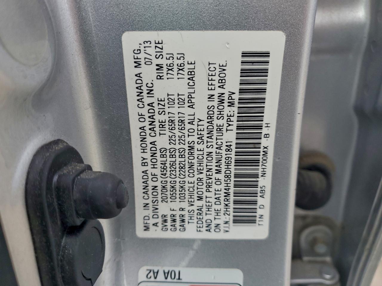 2013 Honda Cr-V Ex VIN: 2HKRM4H58DH691841 Lot: 94102185