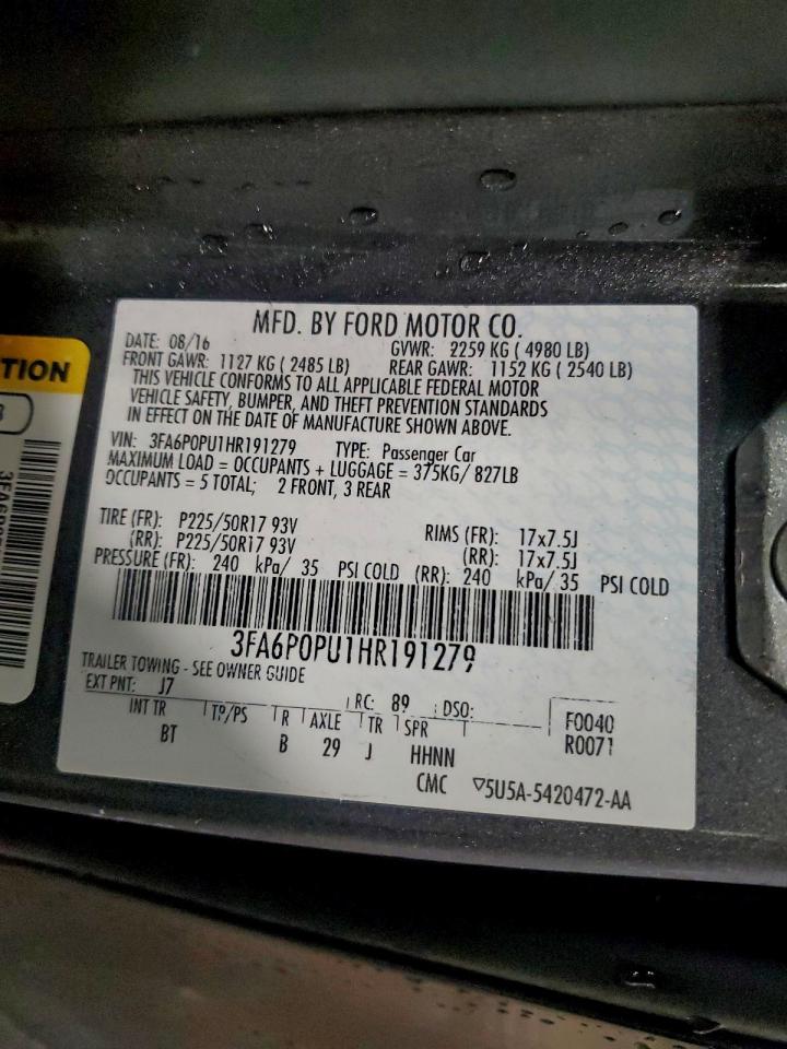 2017 Ford Fusion Se Phev VIN: 3FA6P0PU1HR191279 Lot: 94576125