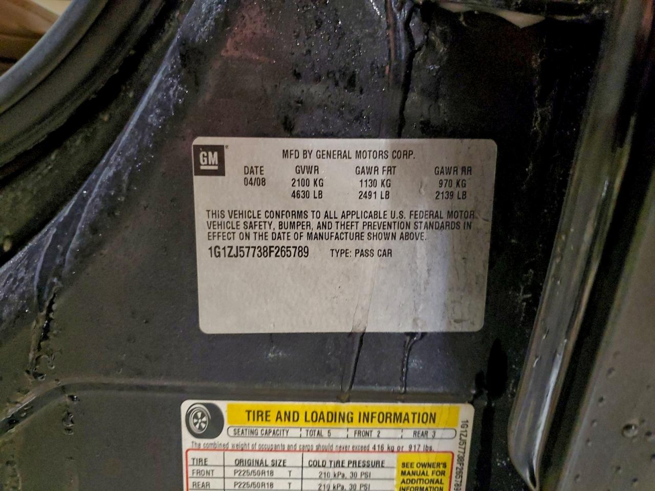 2008 Chevrolet Malibu 2Lt VIN: 1G1ZJ57738F265789 Lot: 96474995