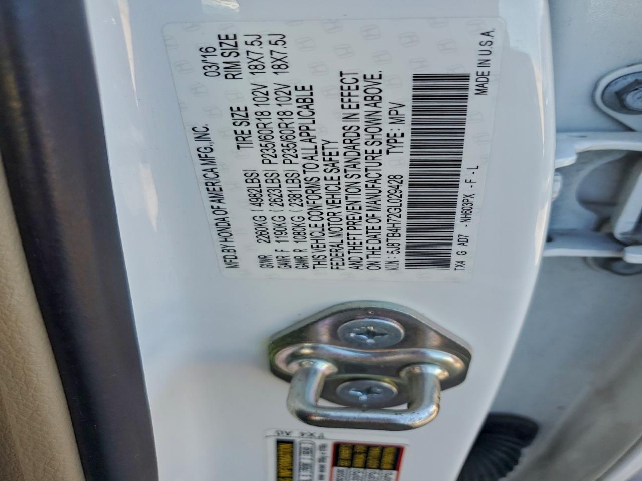 2016 Acura Rdx Advance VIN: 5J8TB4H72GL029428 Lot: 96293485