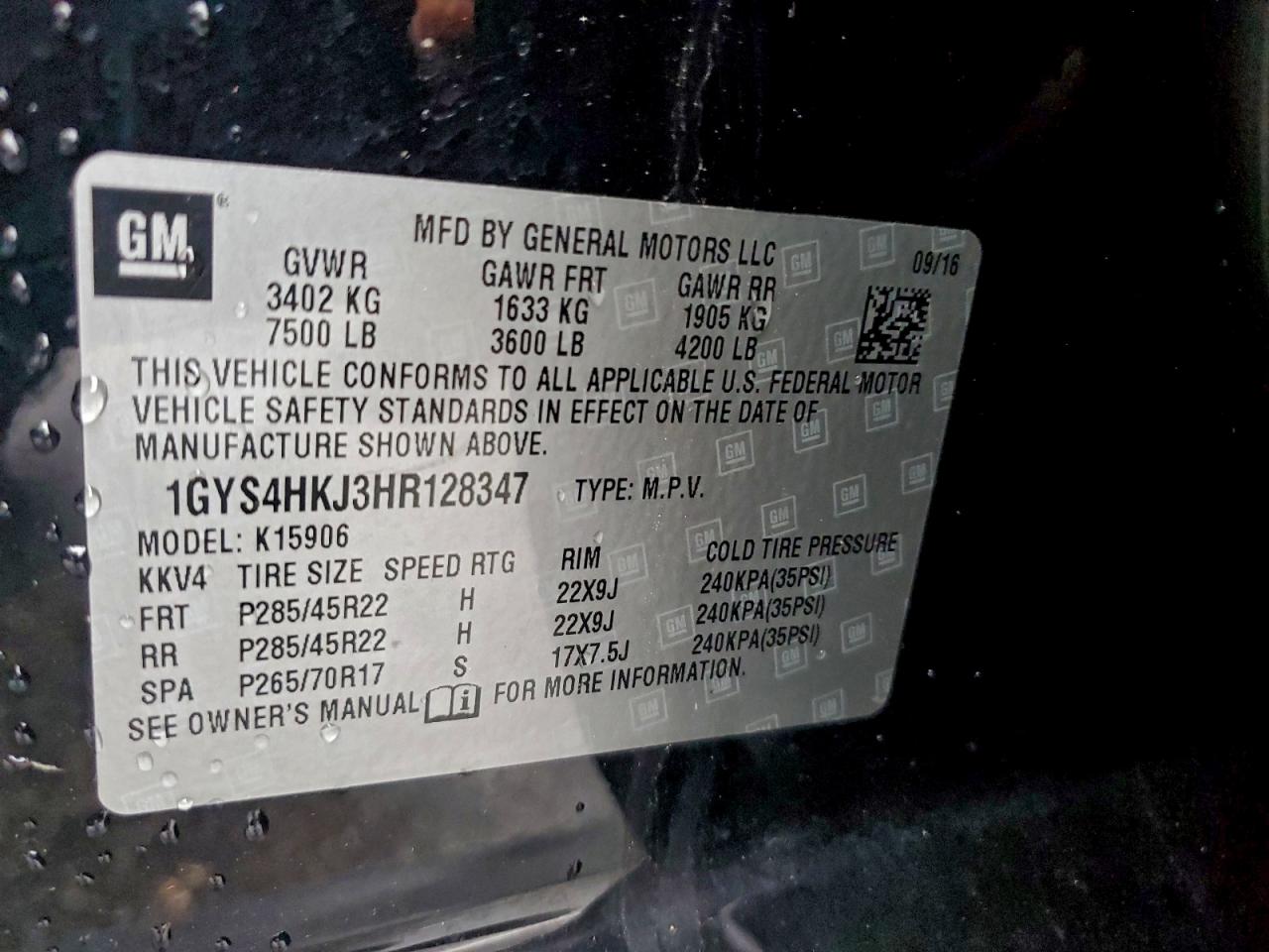 2017 Cadillac Escalade Esv Luxury VIN: 1GYS4HKJ3HR128347 Lot: 95764855