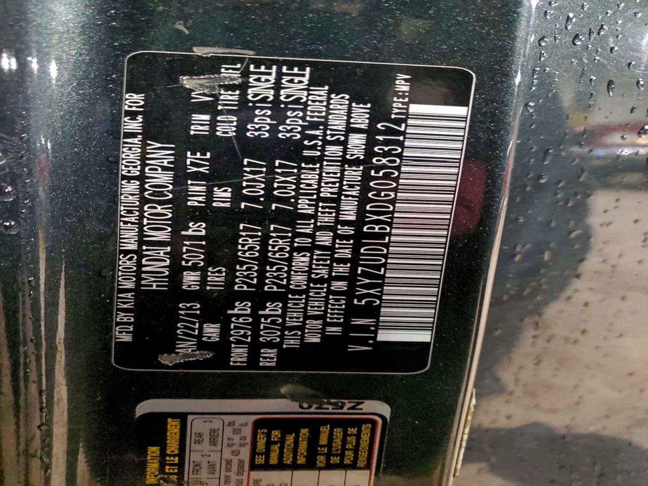 2013 Hyundai Santa Fe Sport VIN: 5XYZUDLBXDG058312 Lot: 94535555