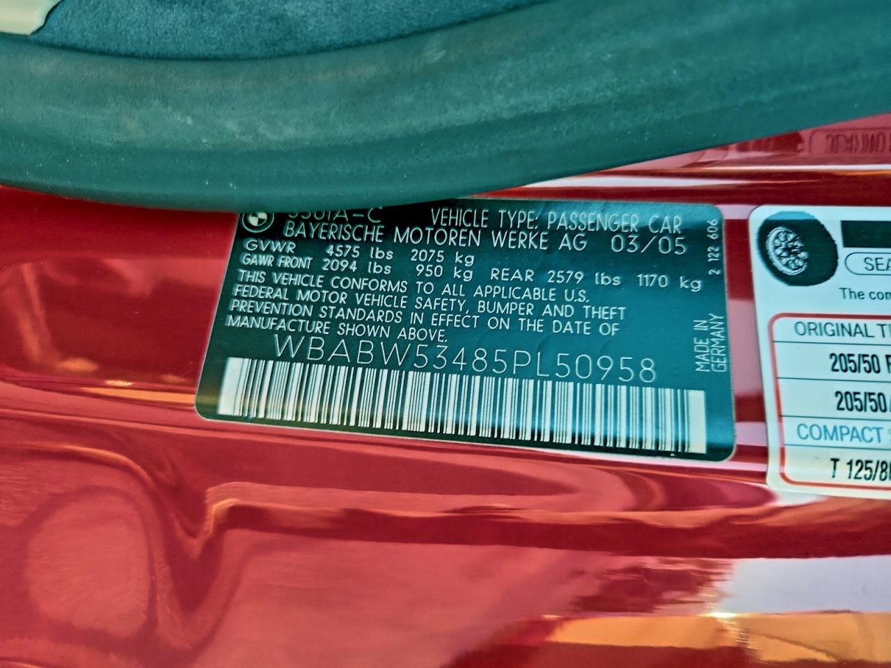 2005 BMW 330 Ci VIN: WBABW53485PL50958 Lot: 94813335