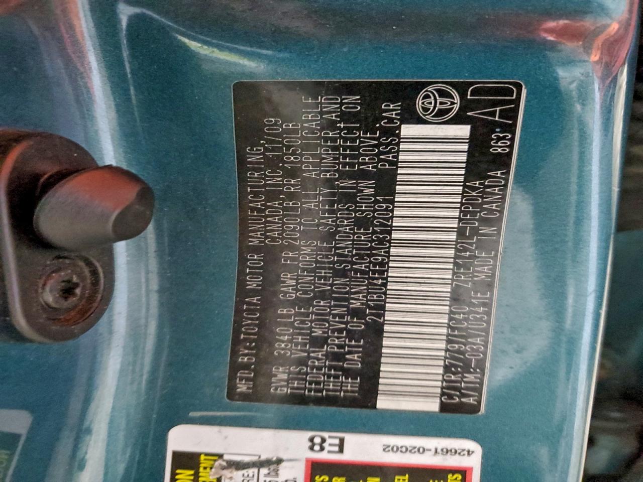 2010 Toyota Corolla Base VIN: 2T1BU4EE9AC312091 Lot: 96227415