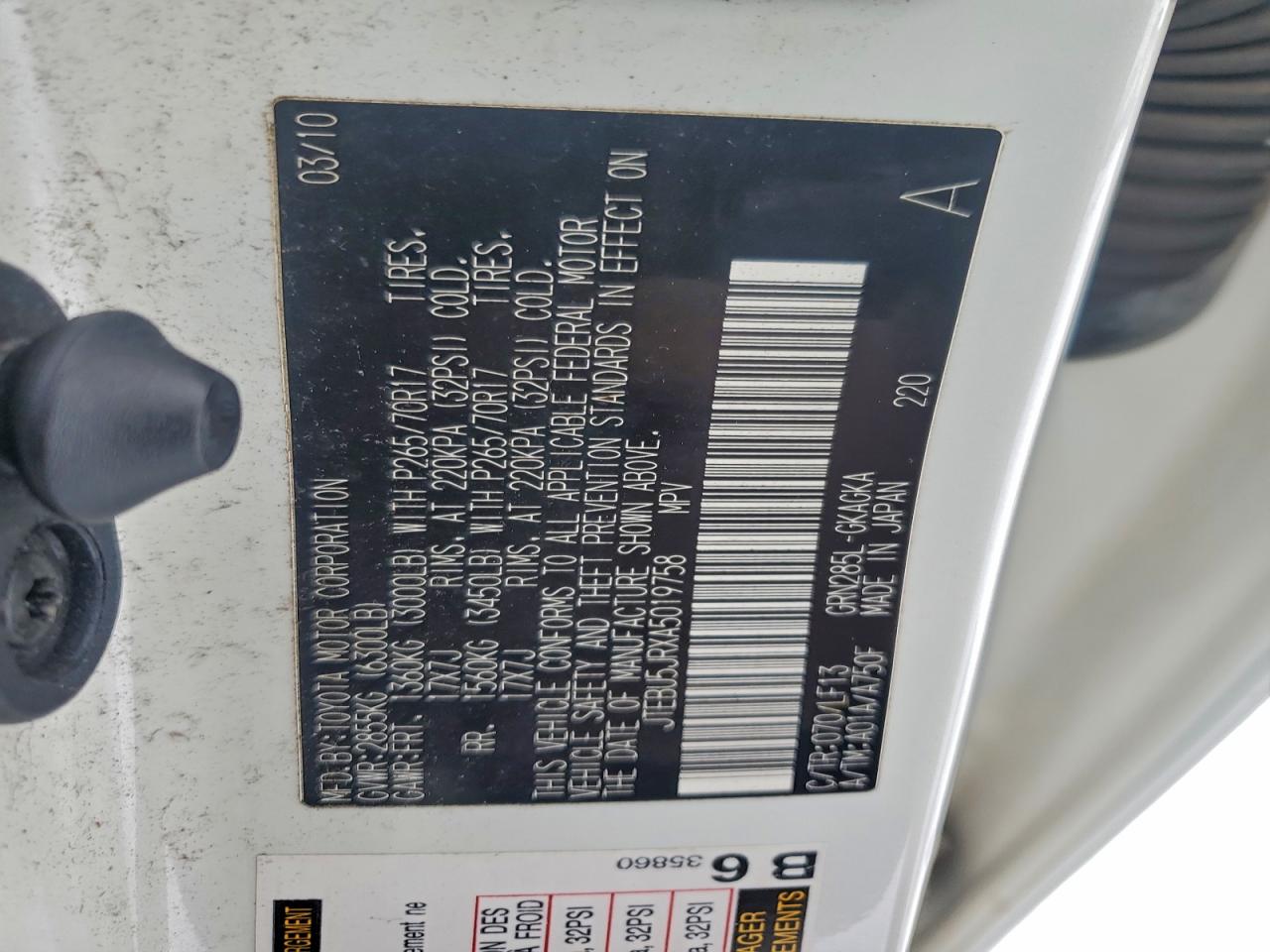 2010 Toyota 4Runner Sr5 VIN: JTEBU5JRXA5019758 Lot: 94658225