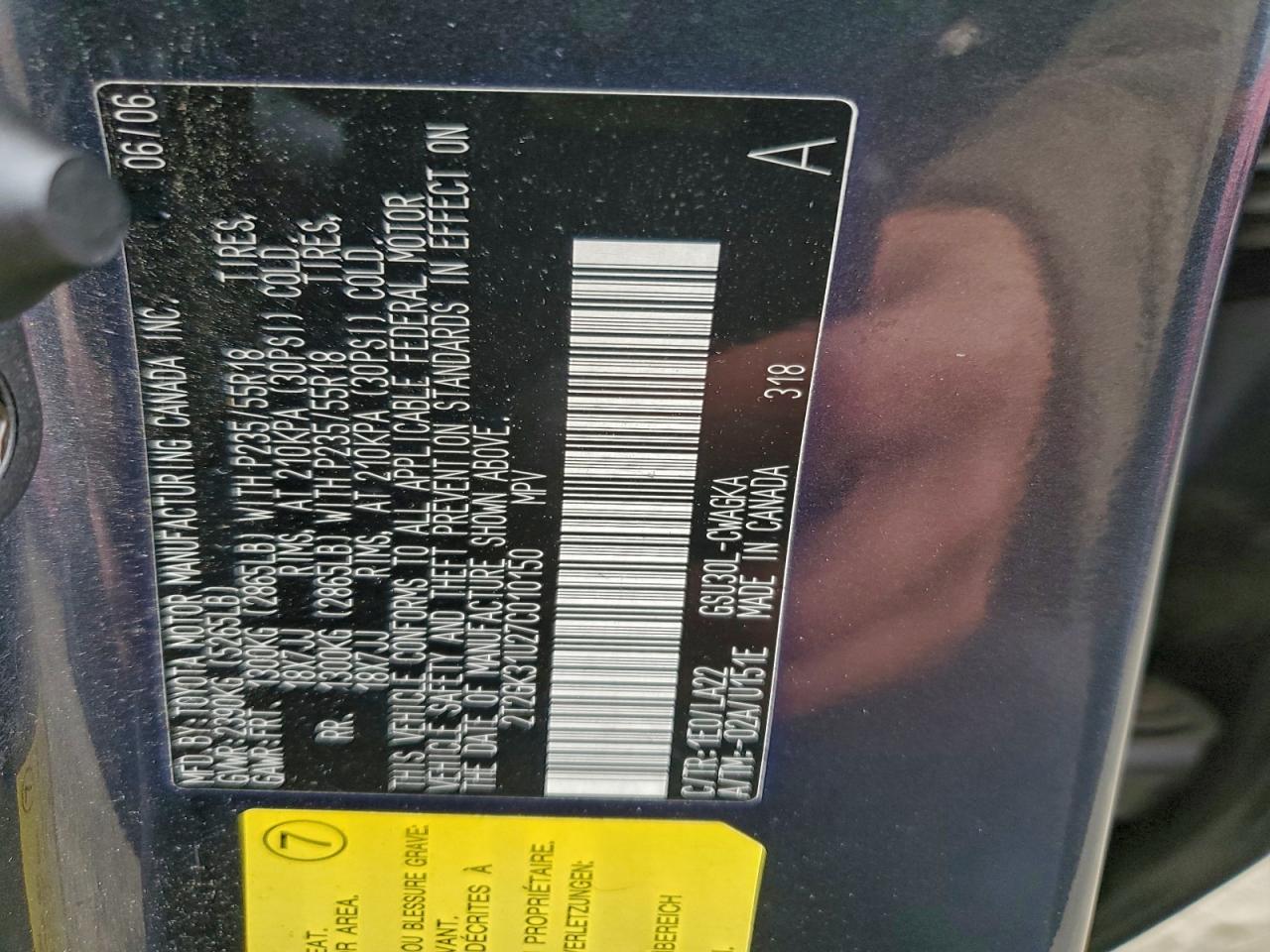 2007 Lexus Rx 350 VIN: 2T2GK31U27C010150 Lot: 97226485