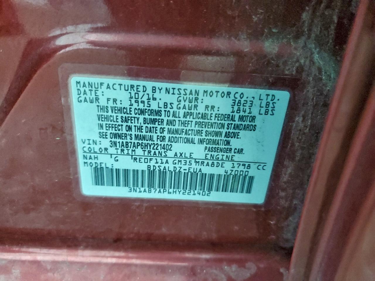 2017 Nissan Sentra S VIN: 3N1AB7AP6HY221402 Lot: 94347075