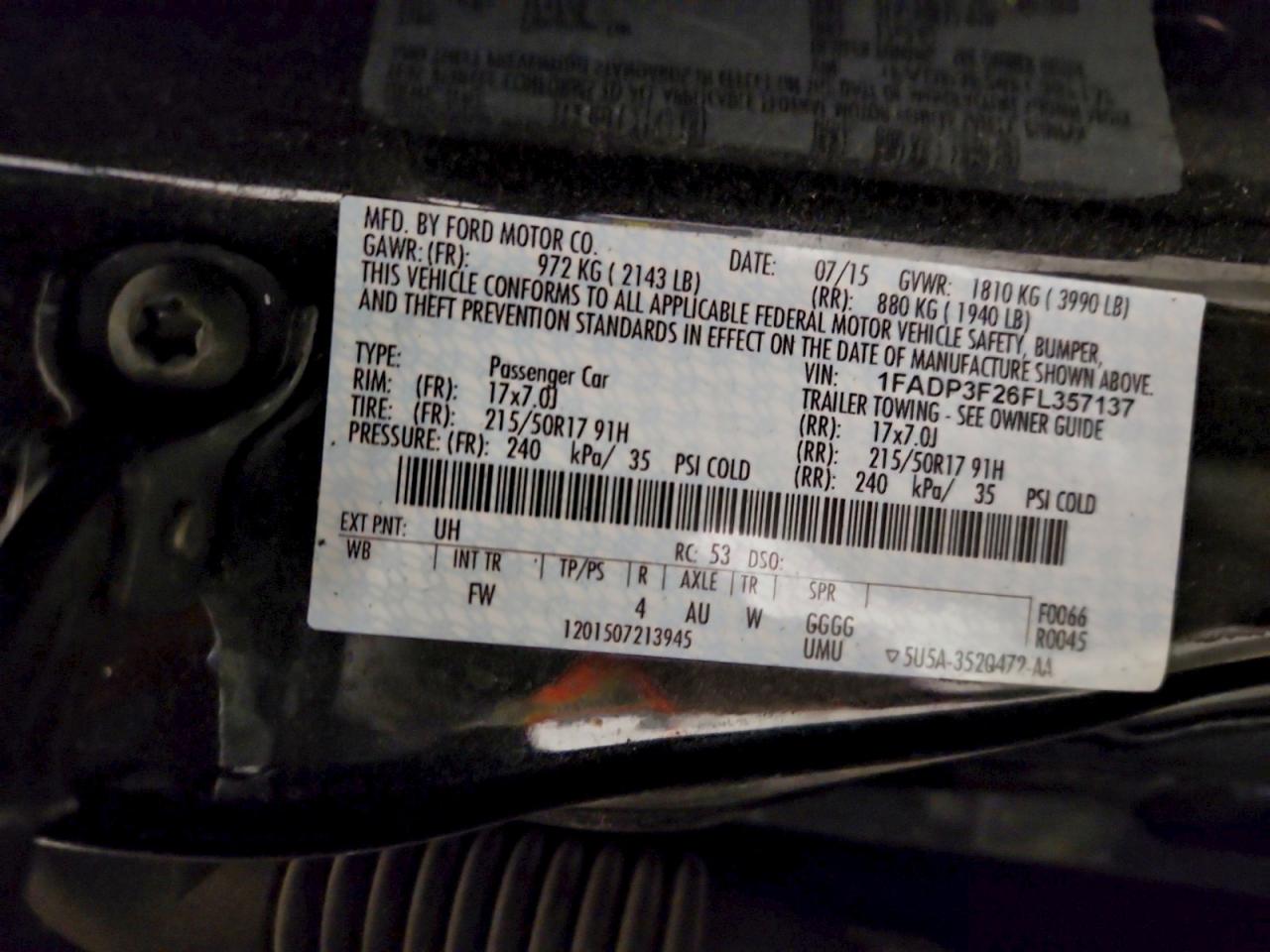 2015 Ford Focus Se VIN: 1FADP3F26FL357137 Lot: 94472185