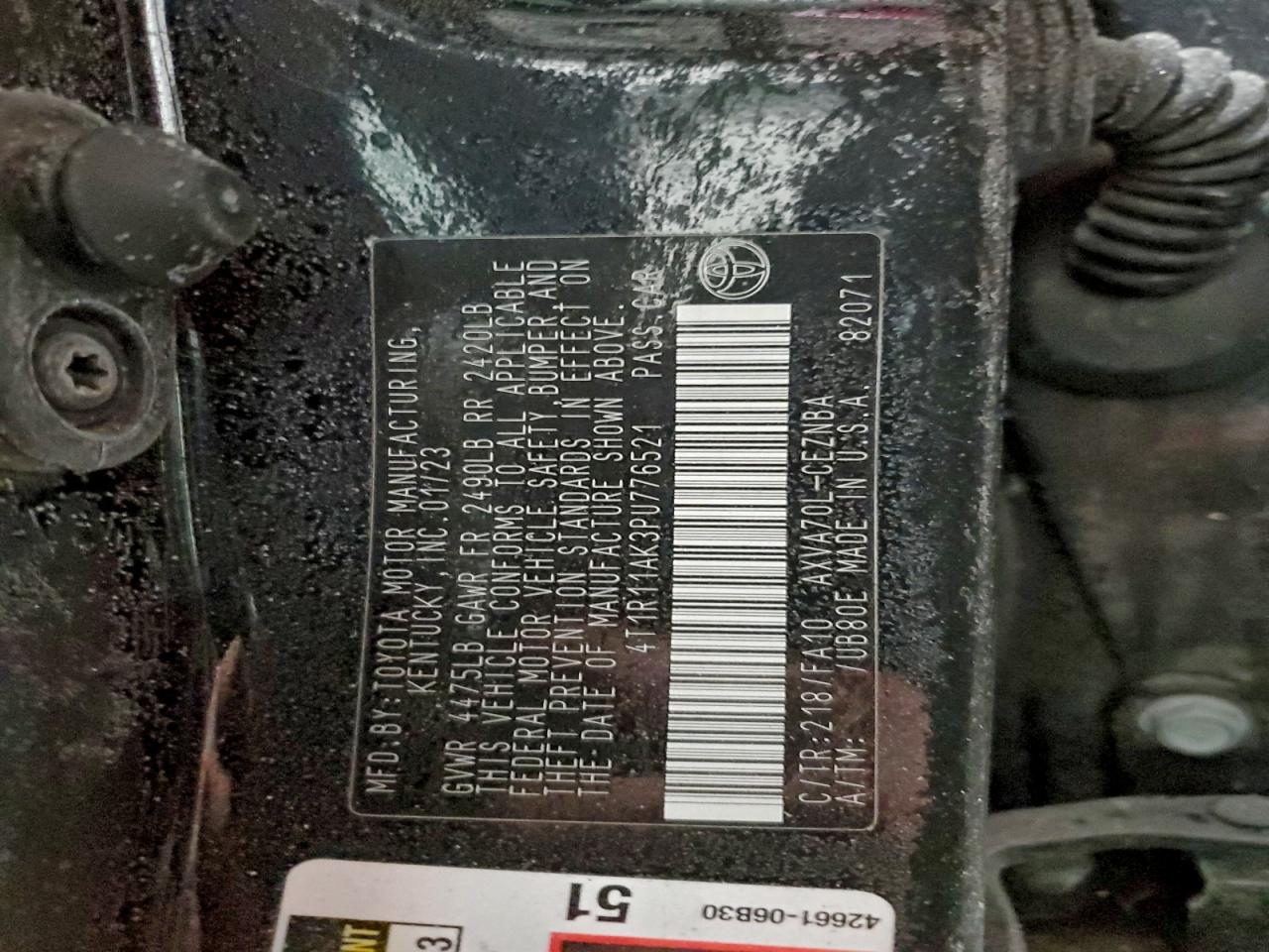 2023 Toyota Camry Le VIN: 4T1R11AK3PU776521 Lot: 96793875