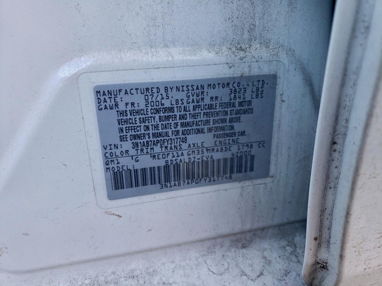 2015 Nissan Sentra S VIN: 3N1AB7AP0FY317748 Lot: 93688315