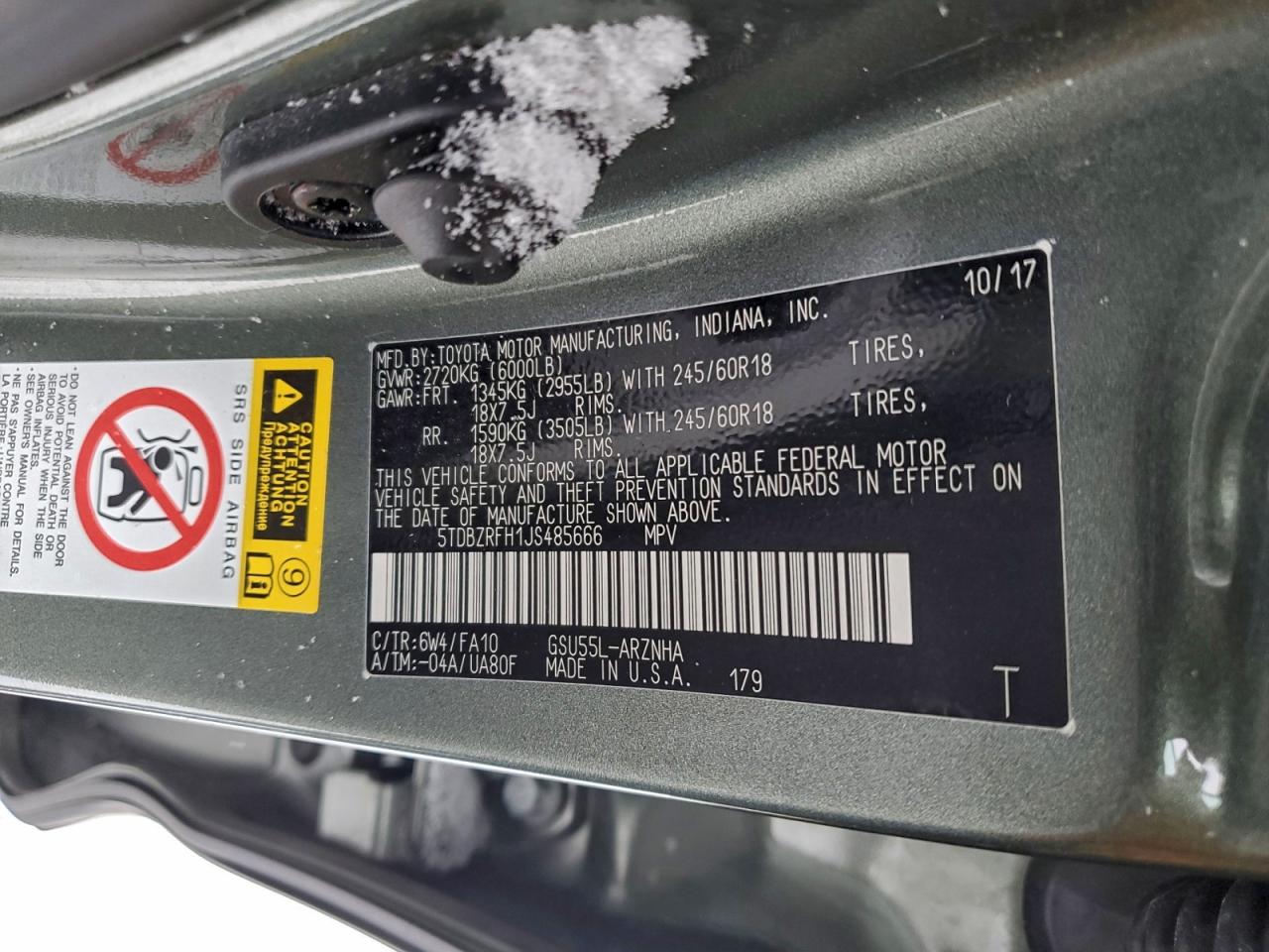 2018 Toyota Highlander Le VIN: 5TDBZRFH1JS485666 Lot: 93787925