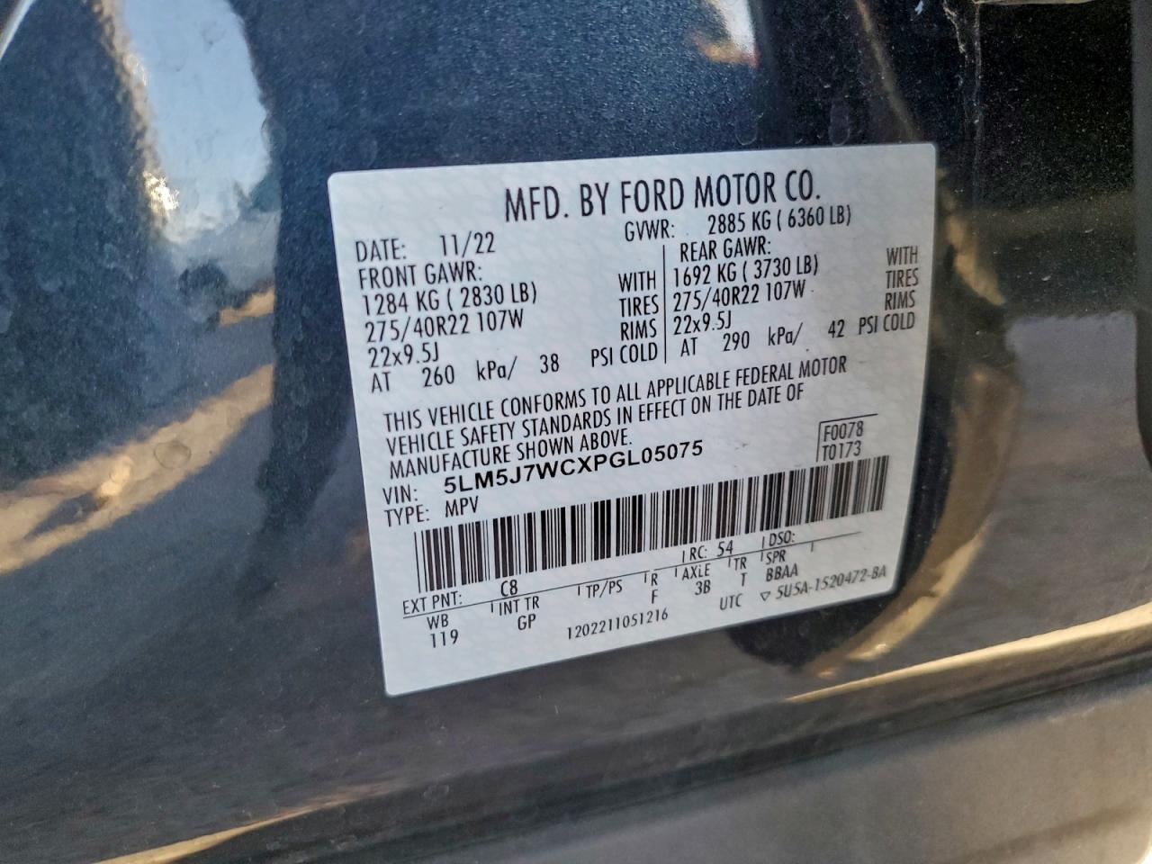 2023 Lincoln Aviator Reserve VIN: 5LM5J7WCXPGL05075 Lot: 95749075