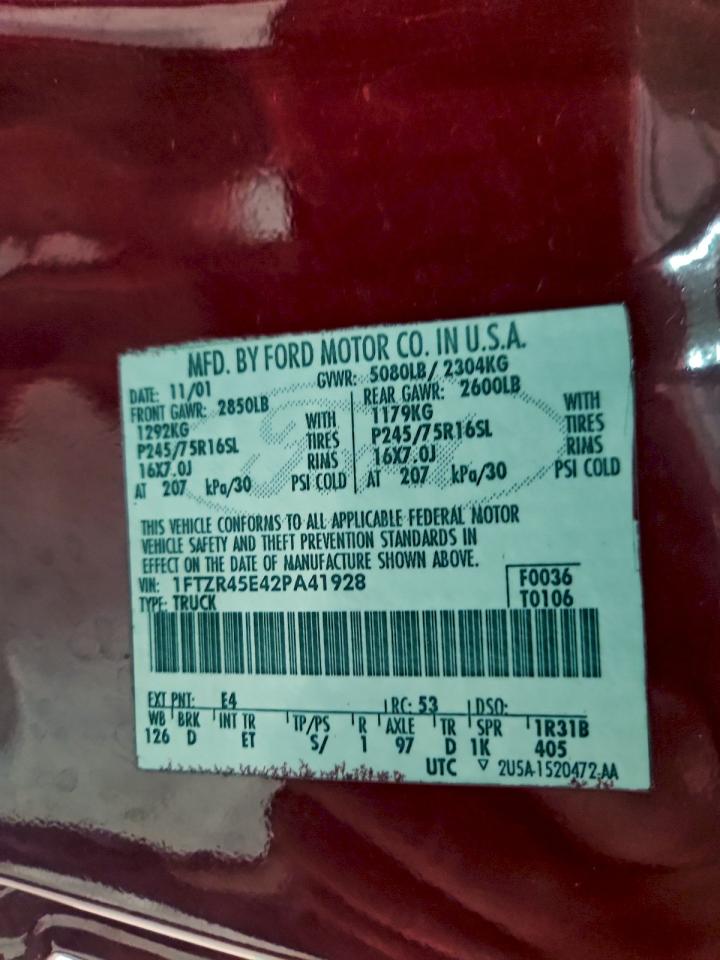 2002 Ford Ranger Super Cab VIN: 1FTZR45E42PA41928 Lot: 96509675