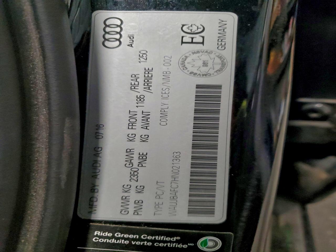 2017 Audi A6 Progressiv VIN: WAUJ8AFC7HN021363 Lot: 94236135