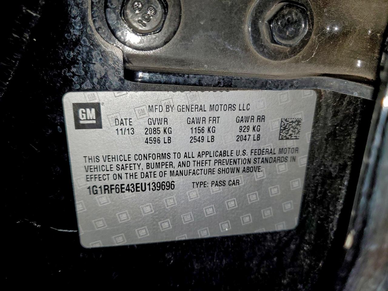 2014 Chevrolet Volt VIN: 1G1RF6E43EU139696 Lot: 95215535