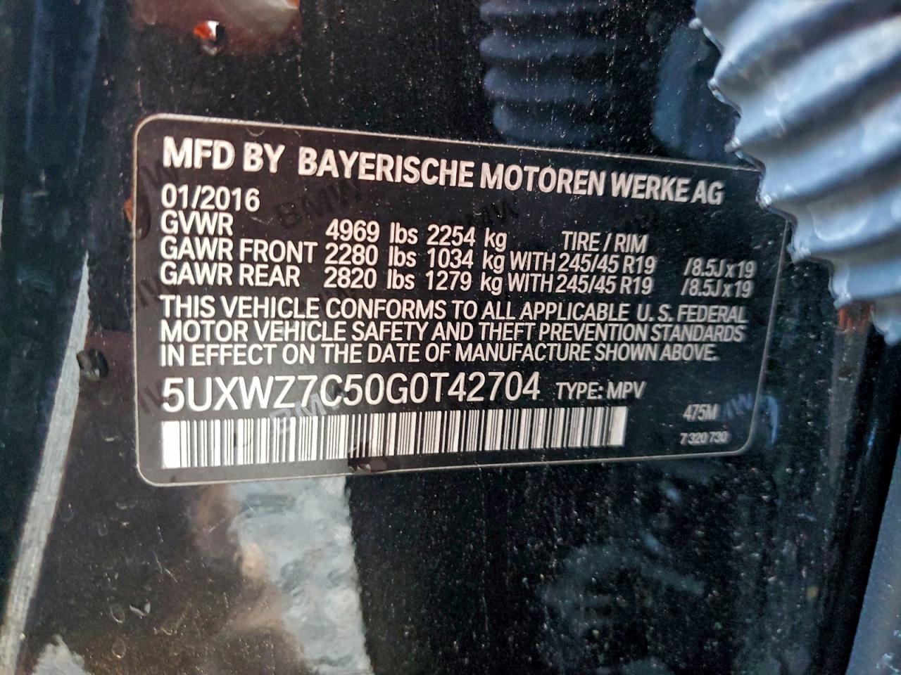 2016 BMW X3 Sdrive28I VIN: 5UXWZ7C50G0T42704 Lot: 95194965