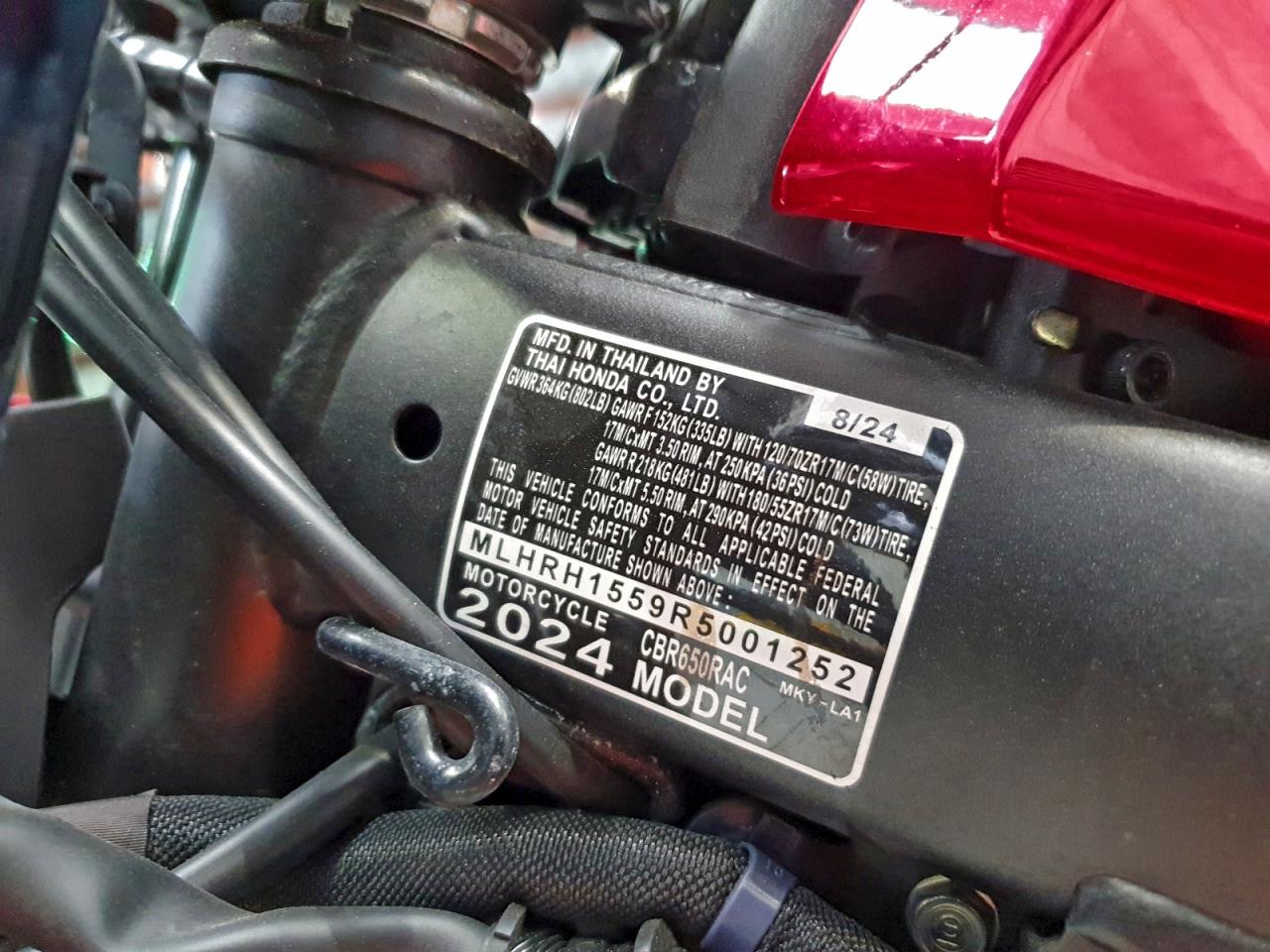 2024 Honda Cbr650 R VIN: MLHRH1559R5001252 Lot: 95175875